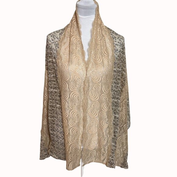 Elegant Artistic Scarf Wrap Beige Floral Chantilly Lace By Alif Creations Kuwait - Picture 12 of 12